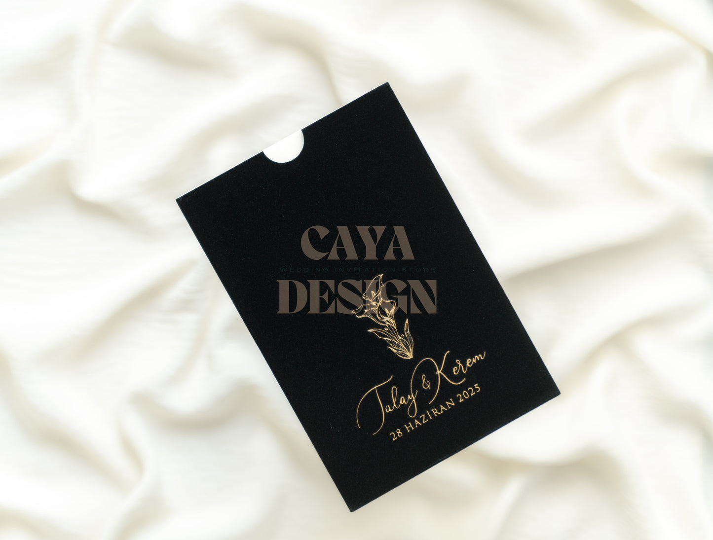 Black Velvet Vertical Wedding Invitation