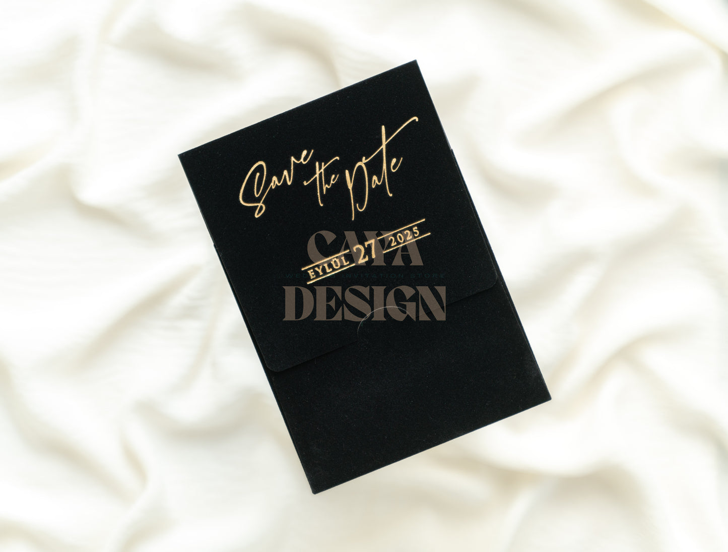 Black Velvet Vertical Wedding Invitation