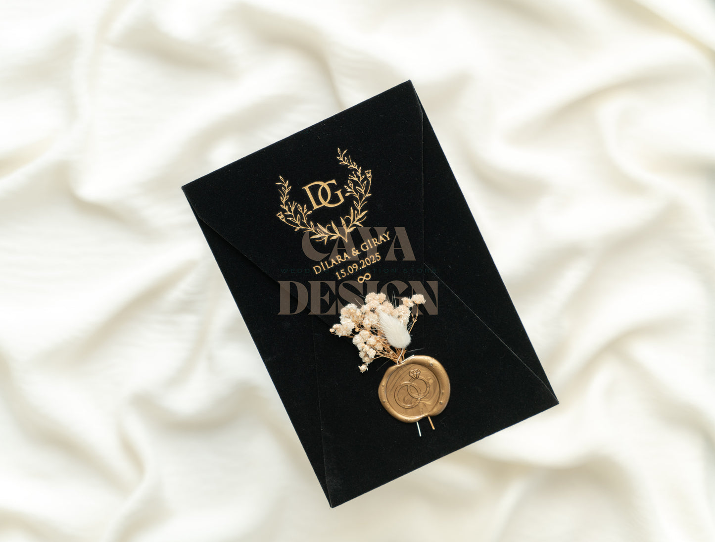 Black Velvet Vertical Wedding Invitation