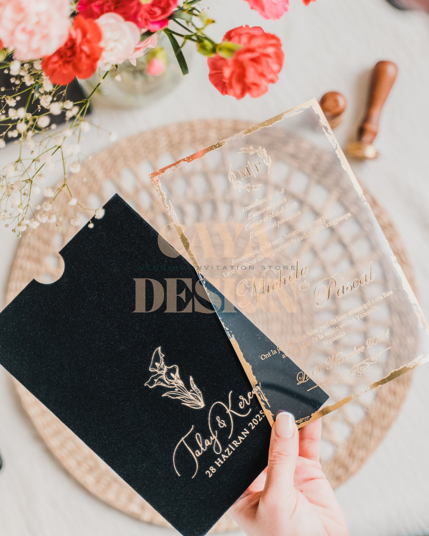 Black Velvet Vertical Wedding Invitation
