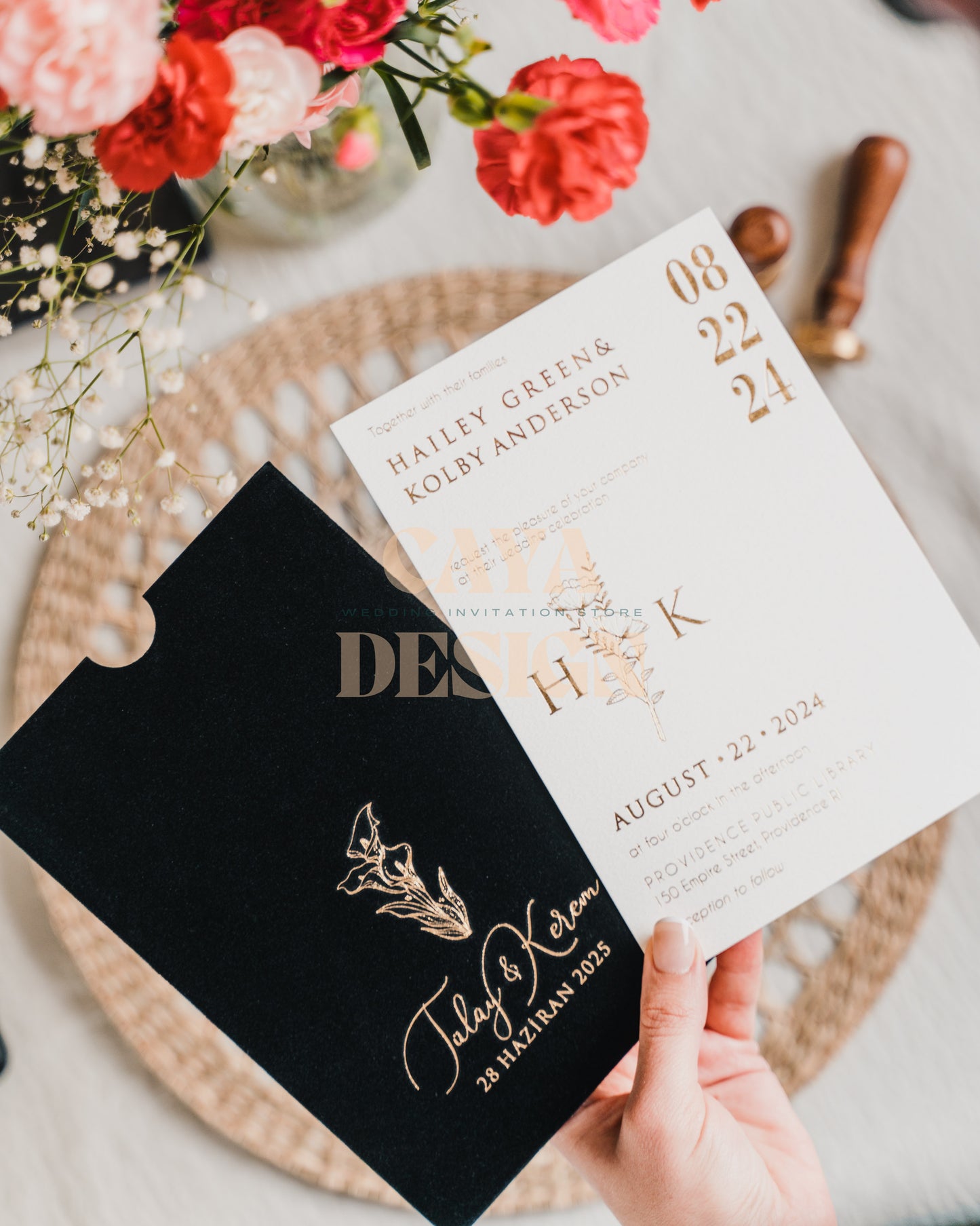 Black Velvet Vertical Wedding Invitation