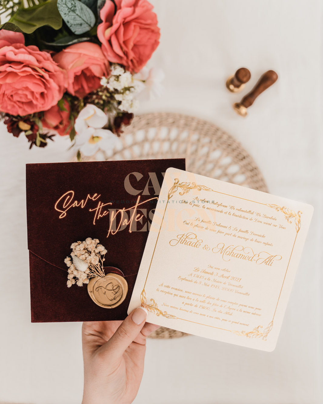 Burgundy Velvet Square Wedding Invitation