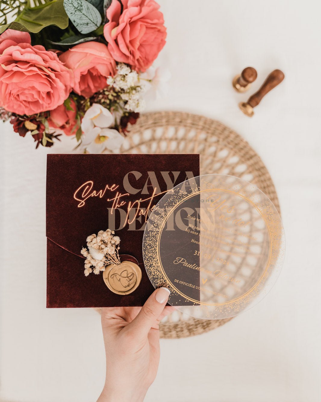 Burgundy Velvet Square Wedding Invitation