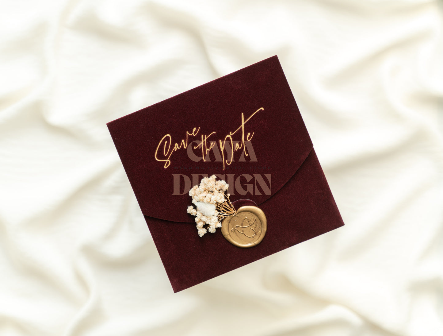 Burgundy Velvet Square Wedding Invitation