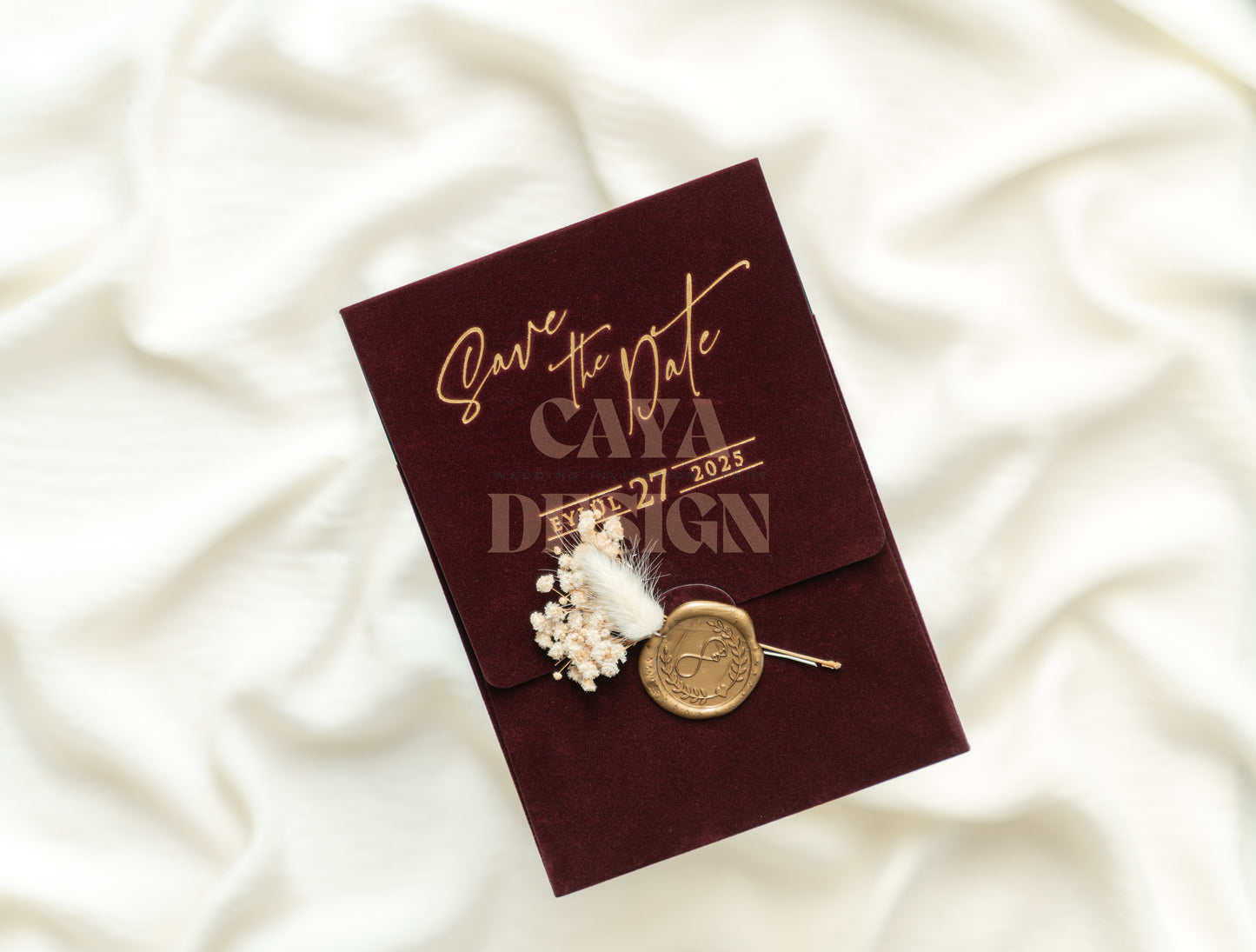 Burgundy Velvet Vertical Wedding Invitation