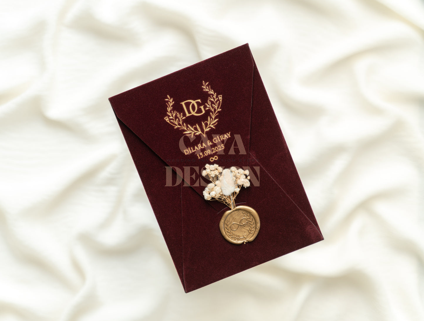 Burgundy Velvet Vertical Wedding Invitation