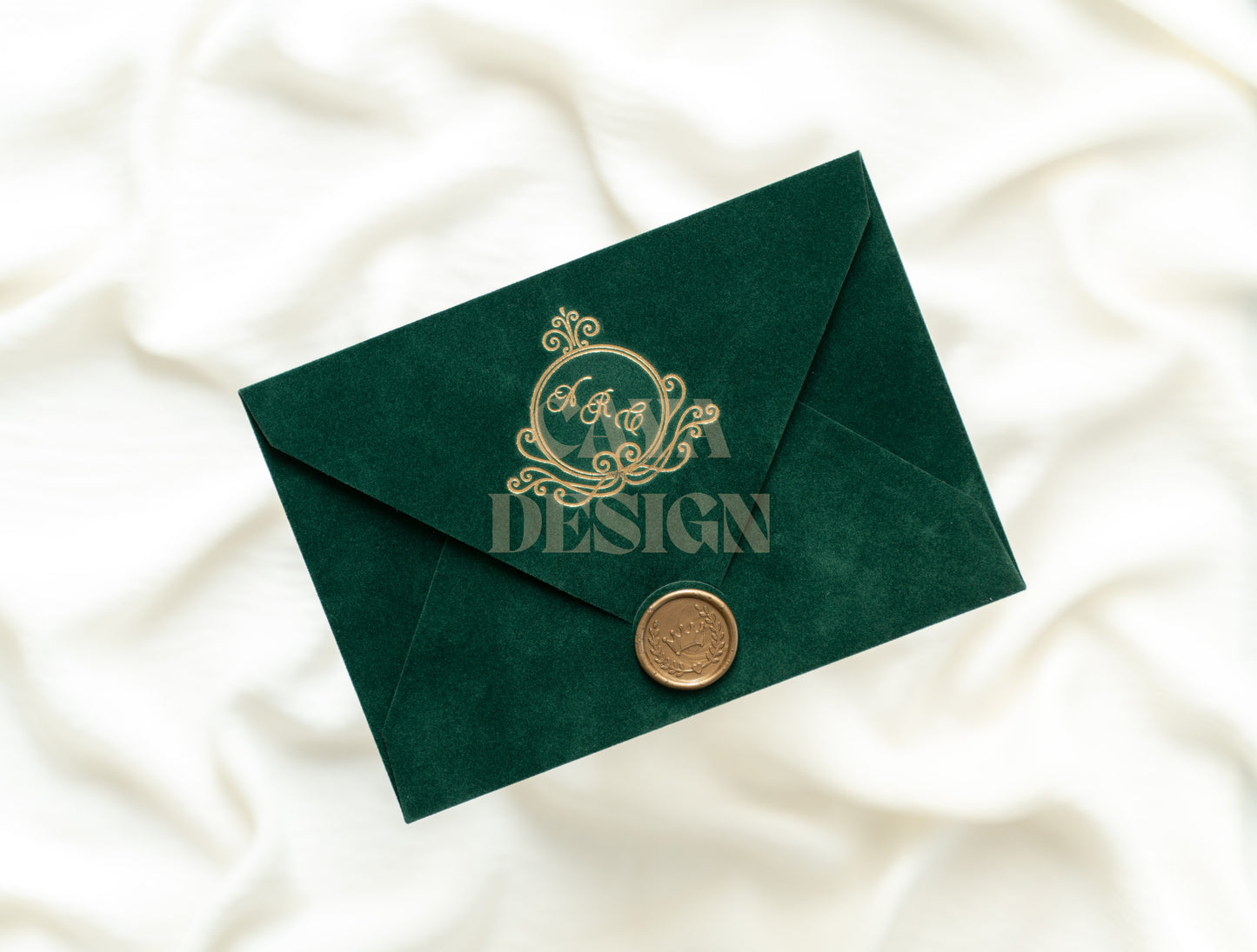 Emerald Green Velvet Horizontal Wedding Invitation Front