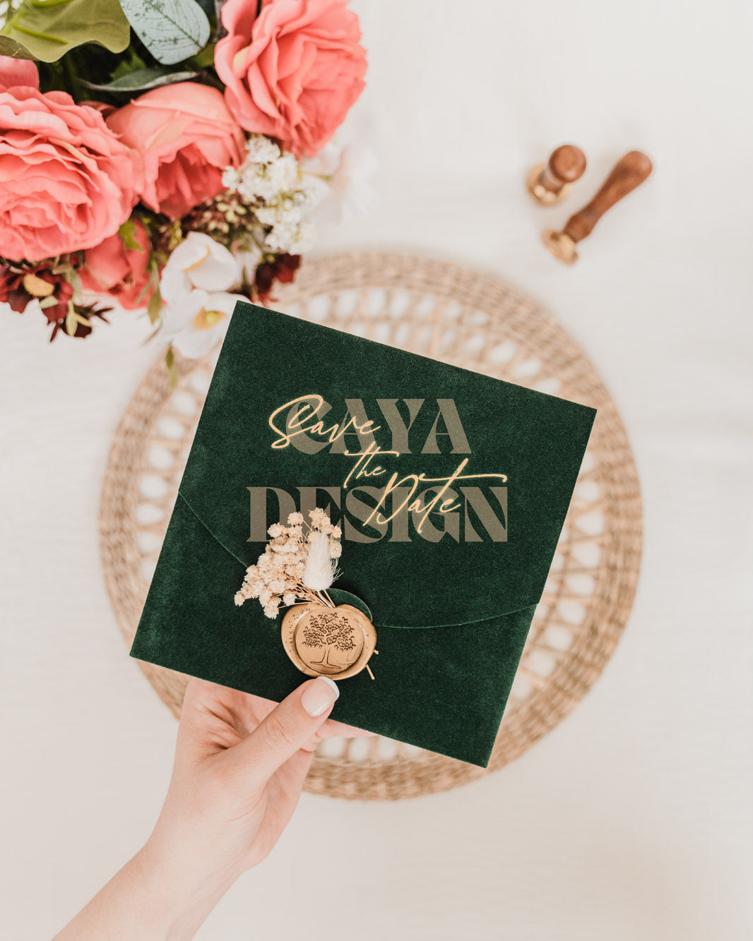 Emerald Velvet Square Wedding Invitation