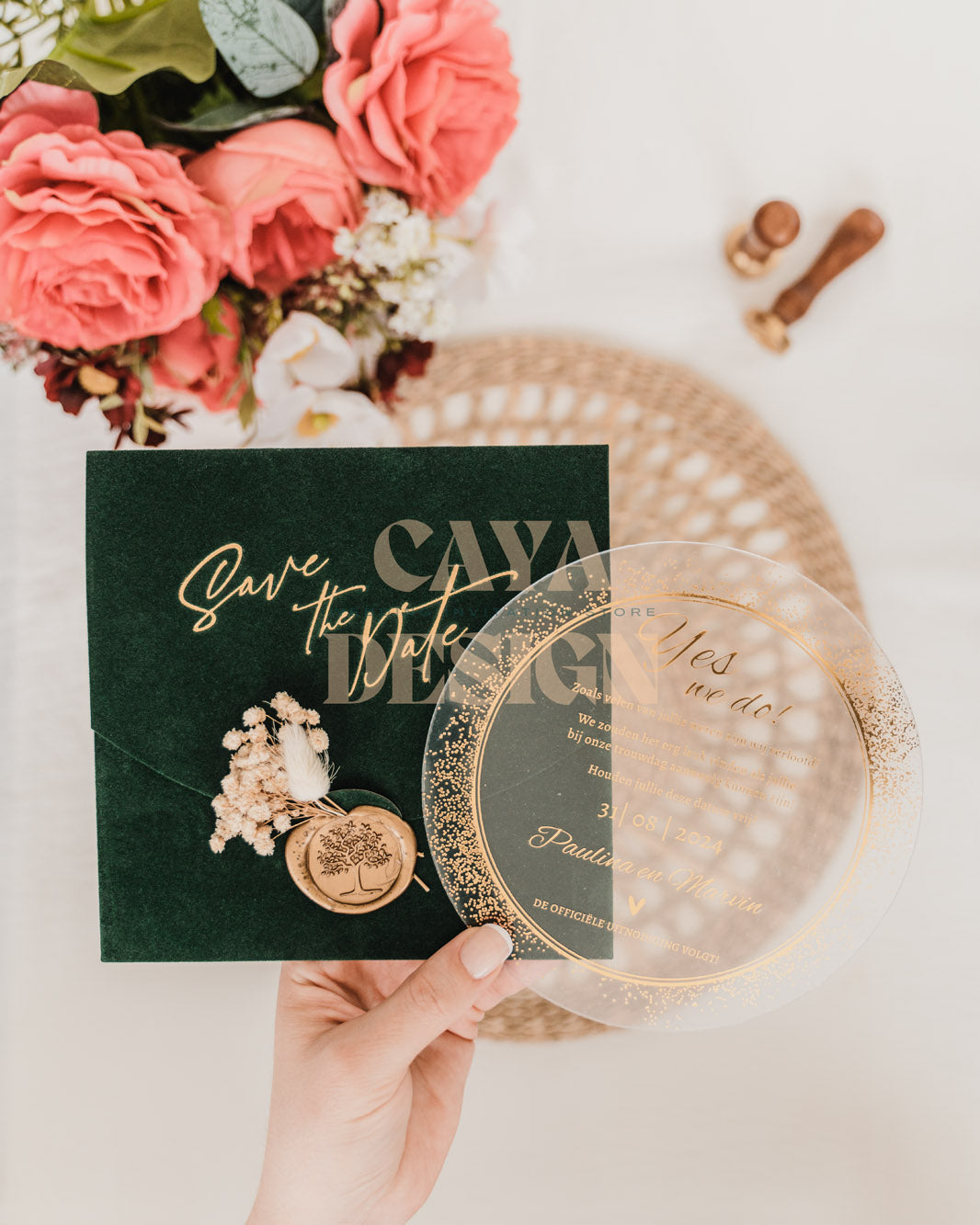 Emerald Velvet Square Wedding Invitation