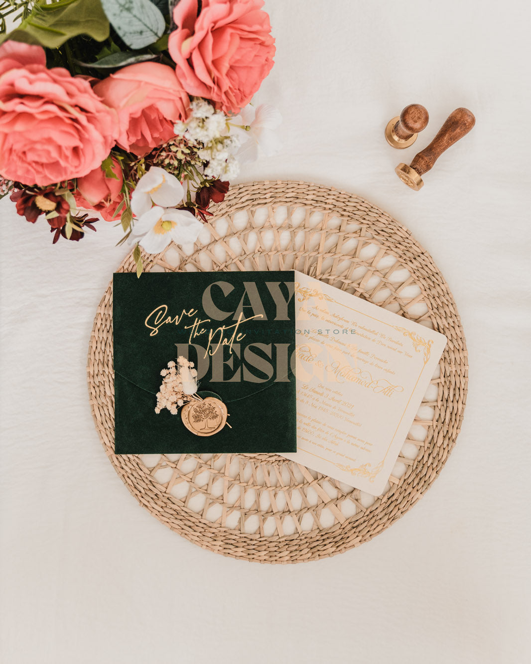 Emerald Velvet Square Wedding Invitation
