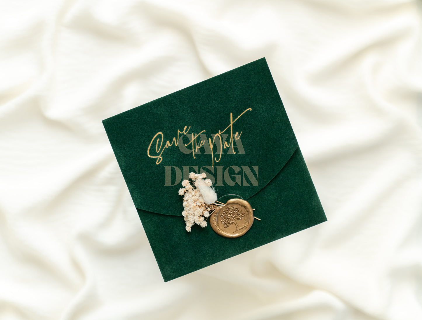 Emerald Velvet Square Wedding Invitation