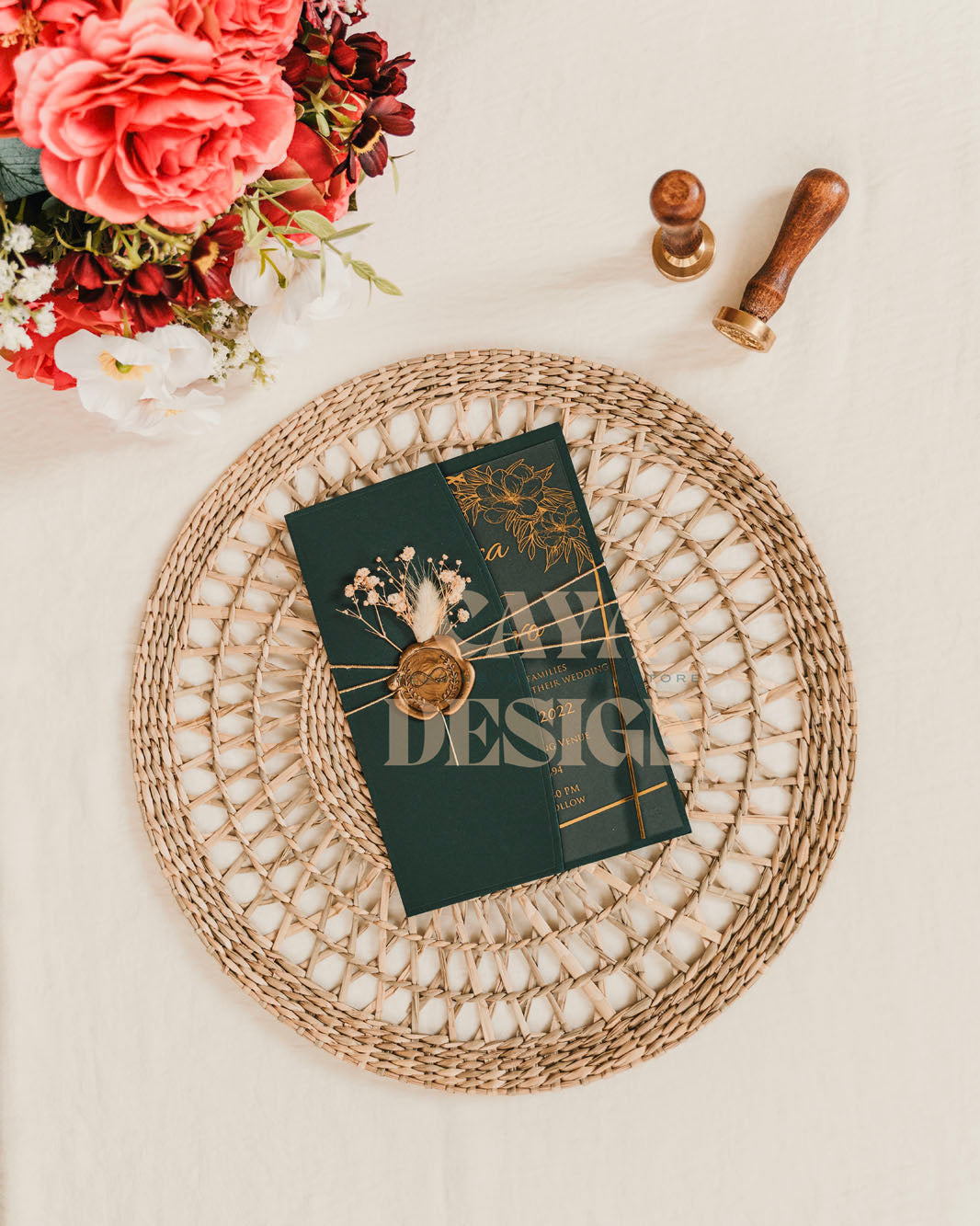 Emerald Paper Half-fold Wedding Invitation