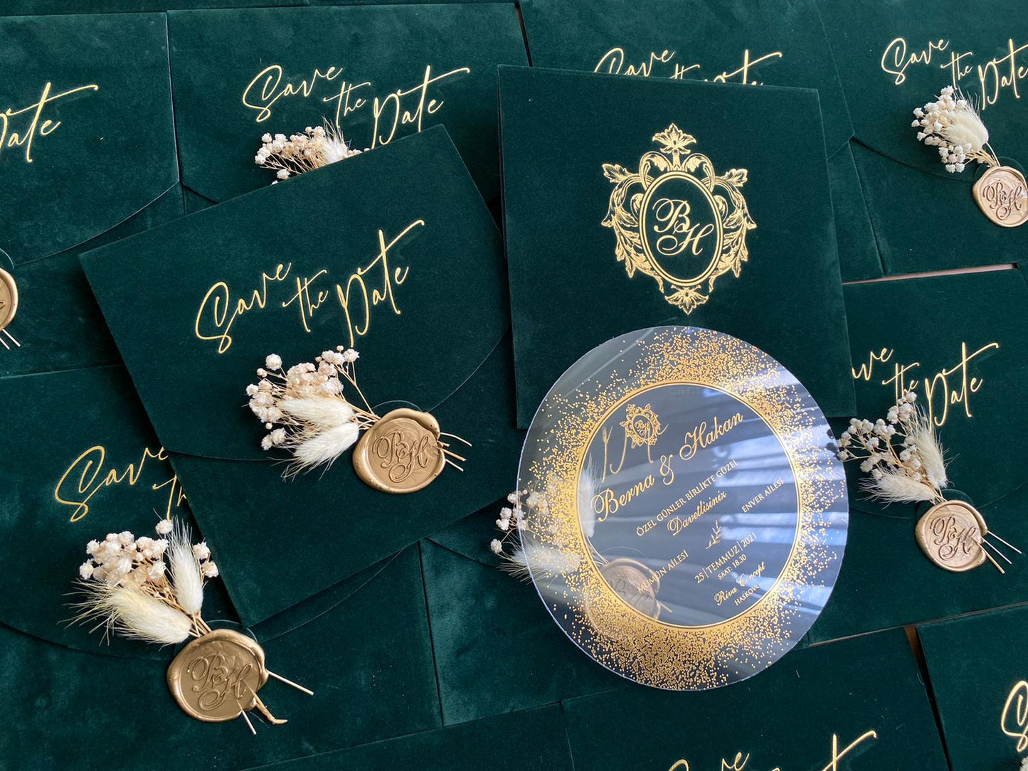 Emerald Velvet Square Wedding Invitation