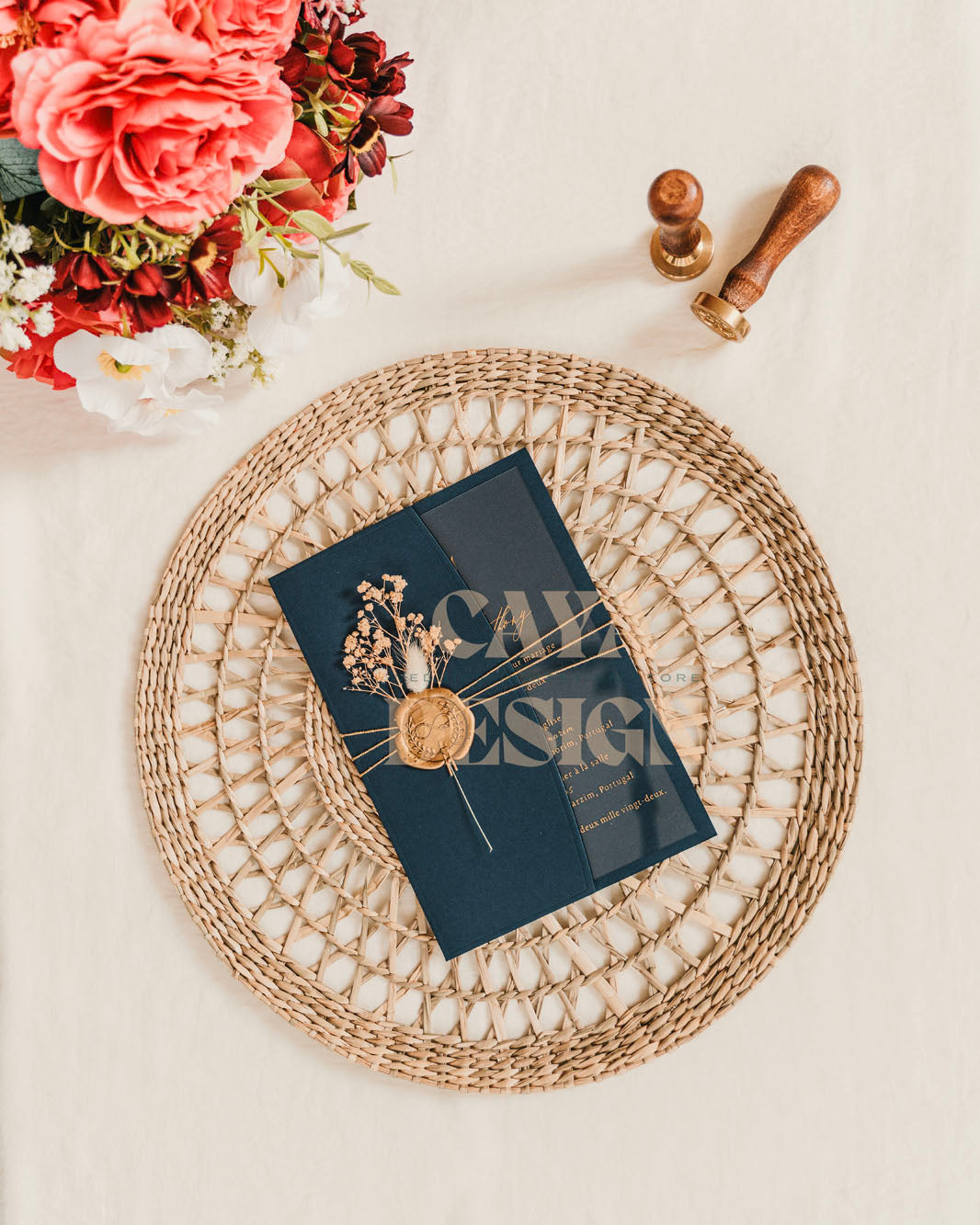 Navy Blue Paper Half-fold Wedding Invitation