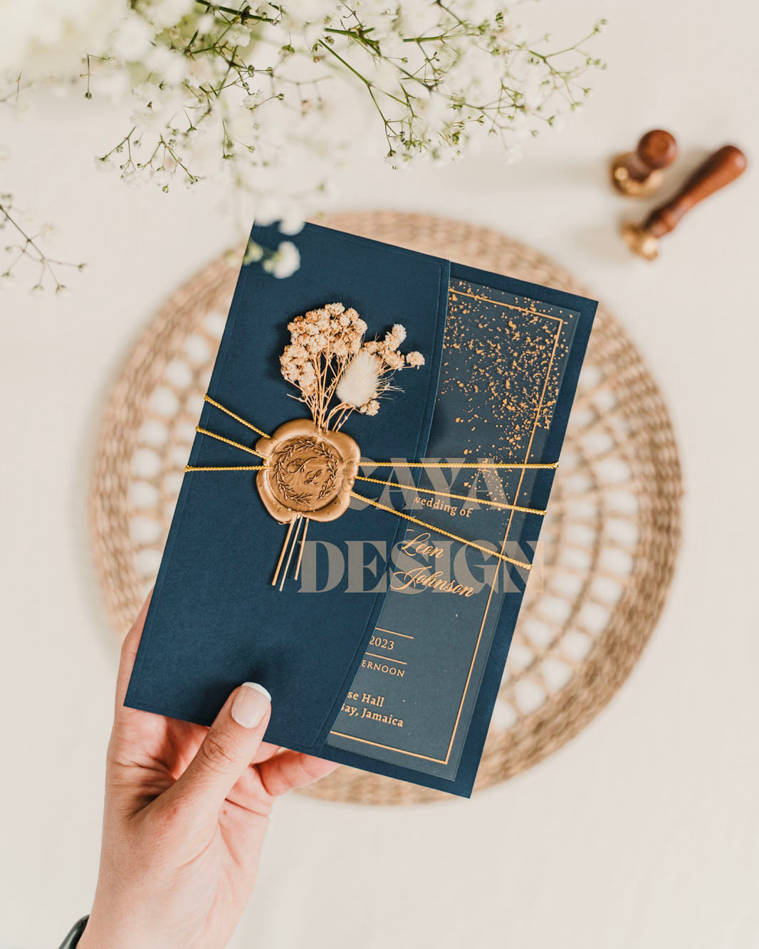 Navy Blue Paper Half-fold Wedding Invitation