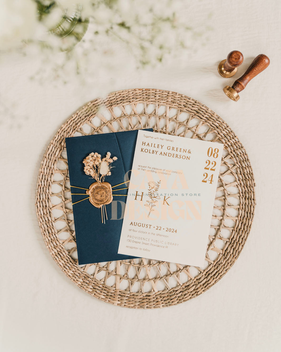 Navy Blue Paper Half-fold Wedding Invitation