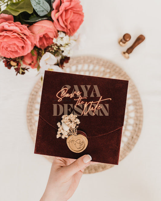 Burgundy Velvet Square Wedding Invitation