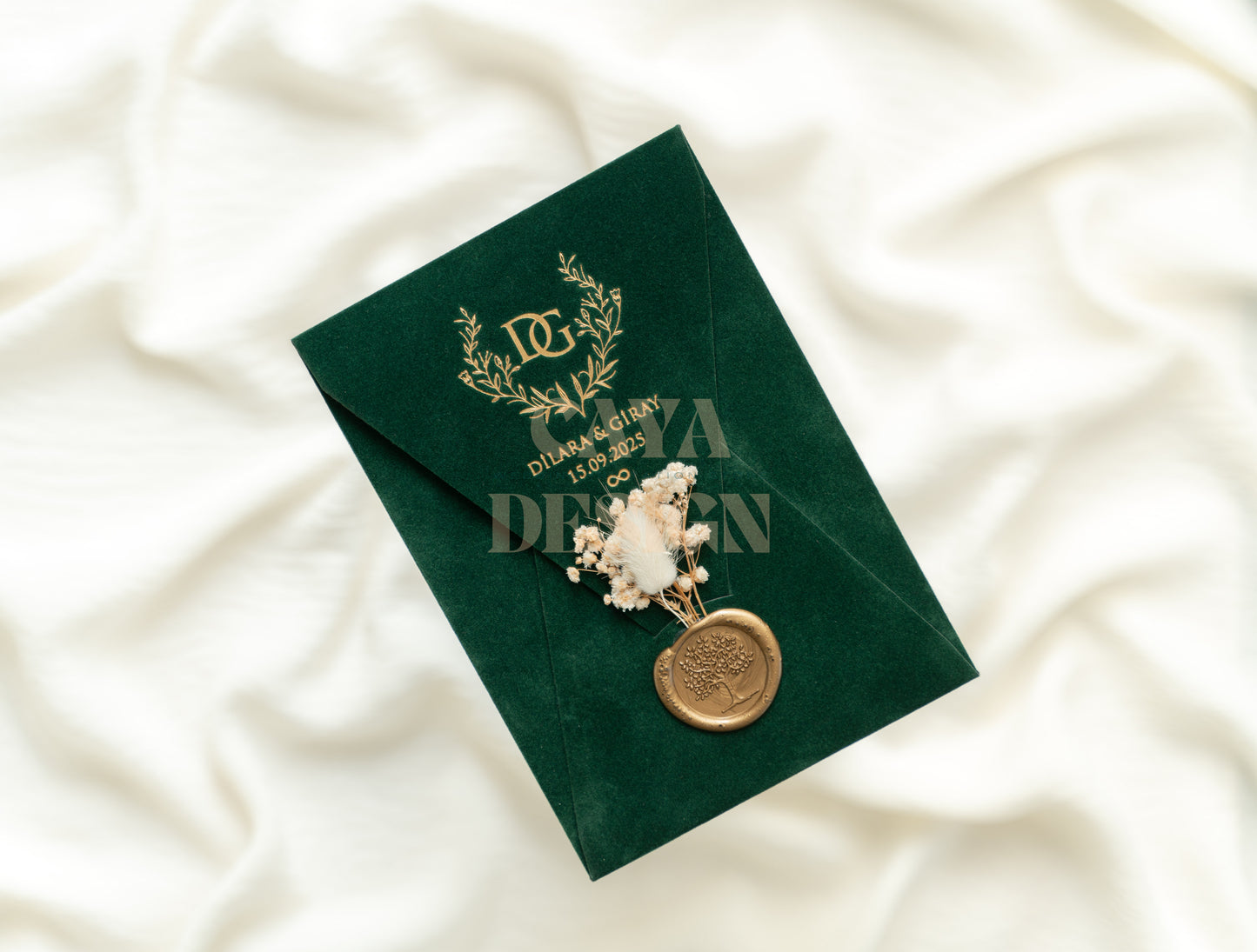 Emerald Velvet Vertical Wedding Invitation