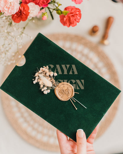 Emerald Velvet Vertical Wedding Invitation