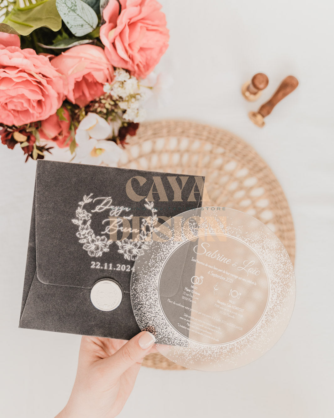 Gray Velvet Square Wedding Invitation