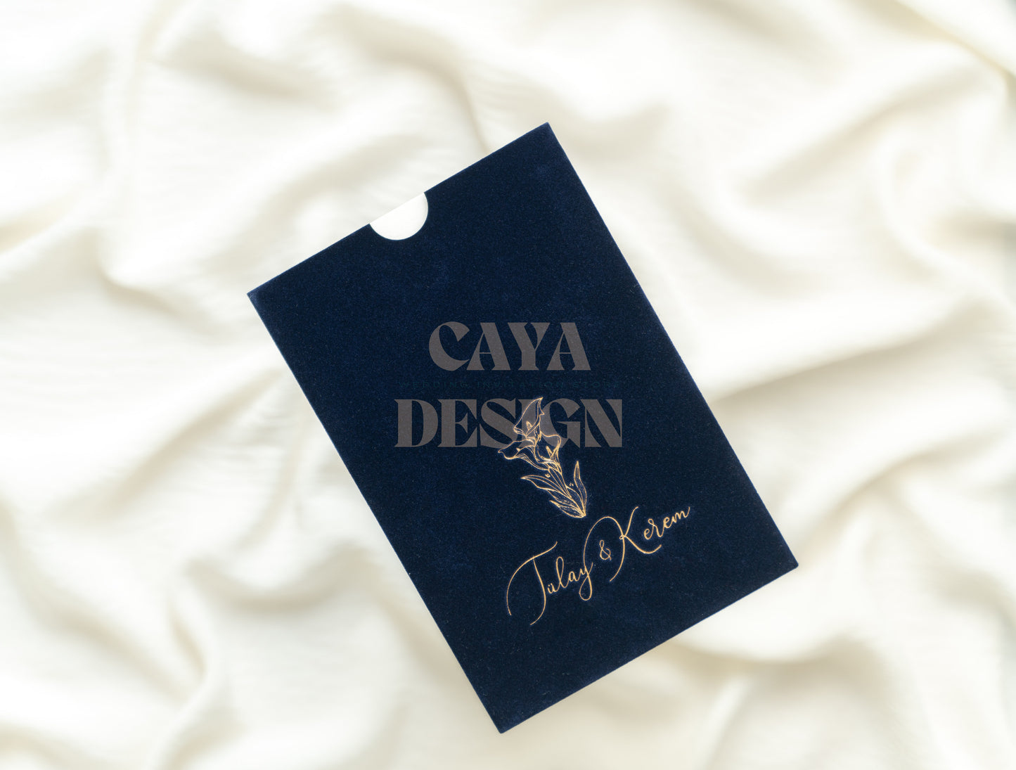 Navy Blue Velvet Vertical Wedding Invitation