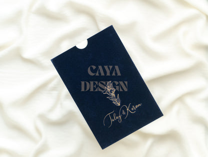 Navy Blue Velvet Vertical Wedding Invitation