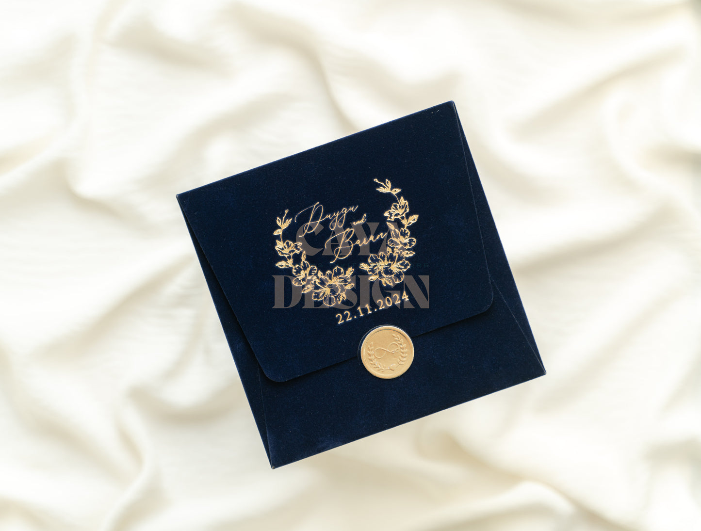 Navy Blue Velvet Square Wedding Invitation