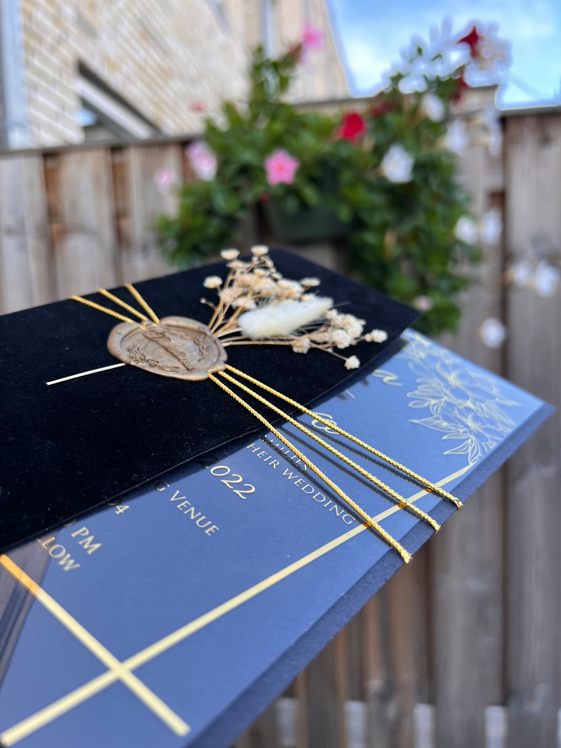 Elegant Black Velvet Half Fold Wedding Invitation Front View details