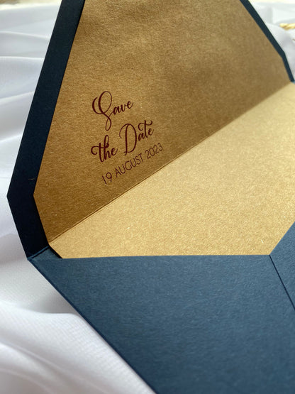 Navy Blue Paper Horizontal Wedding Invitation