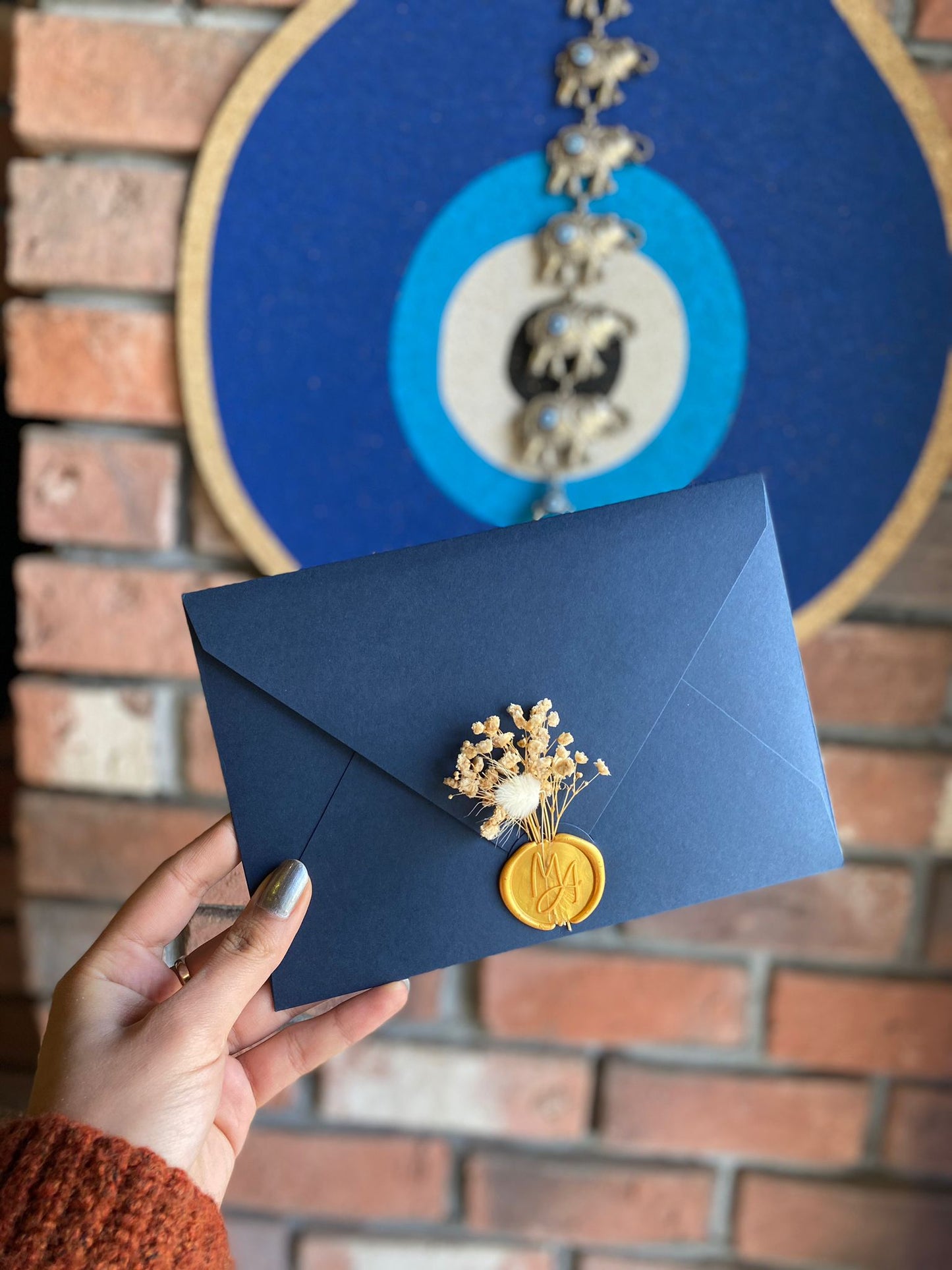 Navy Blue Paper Horizontal Wedding Invitation